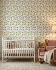 Blush Meadow soft white floral wallpaper in a warm and inviting living room