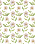 Blush Meadow soft white floral wallpaper creating ambiance in a serene bathroom