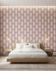 Blush Prism dusty rose art deco wallpaper adding character to a cozy bedroom