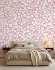 Blush Silhouette pink floral peel and stick wallpaper adding character to a cozy bedroom