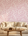 Blush Silhouette pink floral peel and stick wallpaper as a feature wall in a bright home office