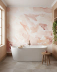 Light pink removable wallpaper with organic flowing pattern