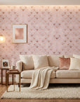Blushing Arches elegant rose gold art deco wallpaper creating ambiance in a serene bathroom