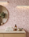 Blushing Arches elegant rose gold art deco wallpaper as a feature wall in a bright home office