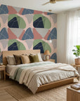 Boho Shape Overlap abstract earthy wallpaper adding character to a cozy bedroom