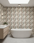 Botanist's Study sage botanical branch wallpaper creating ambiance in a serene bathroom
