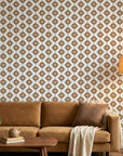 Bronze Compass bold geometric diamond tile wallpaper creating ambiance in a serene bathroom