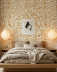 Brushed Gold neutral abstract peel and stick wallpaper adding character to a cozy bedroom