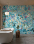 Brushed Lagoon airy blue crosshatch as a feature wall in a bright home office