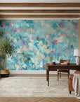 Brushed Lagoon airy blue crosshatch creating ambiance in a serene bathroom