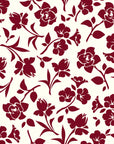 Self-adhesive wall covering featuring a burgundy floral silhouette design set against a cream-colored backdrop, titled 'Burgundy Bloom'