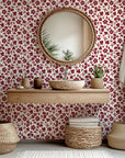 Self-adhesive wall covering, "Burgundy Bloom," featuring a wine-colored flower outline set against an off-white, cream backdrop