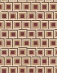 Burgundy Stack retro geometric wallpaper creating ambiance in a serene bathroom