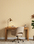 Butter Ogee golden geometric peel and stick wallpaper adding character to a cozy bedroom