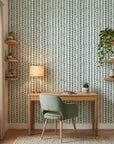 Cactus Lane serene green abstract wallpaper as a feature wall in a bright home office