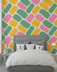 Vibrant mosaic of rounded rectangles in a smooth multi-colored geometric wallpaper pattern - Candy Cobbles