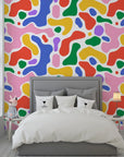 Vibrant flowing amorphous forms self-adhesive wall mural with a sleek finish - Candy Drift