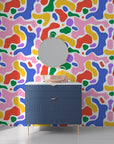 Modern bright organic splatter pattern peel-and-stick wall covering - Candy Drift