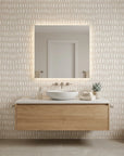 Canvas Dash minimalist line grid wallpaper creating ambiance in a serene bathroom