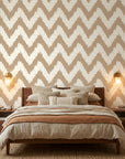 Caramel Drip taupe & gold geometric wallpaper in a warm and inviting living room