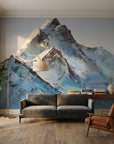Textured blue and grey mountain impasto landscape peel and stick wallpaper - Carved in Ice