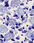 Cerulean Cascade self-adhesive wallpaper featuring a refined blue flower pattern against an ivory backdrop