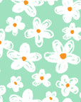 Mint green and white crayon daisy peel and stick wallpaper - Chalky Meadow
