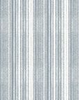 Chambray Ticking soft blue striped wallpaper creating ambiance in a serene bathroom