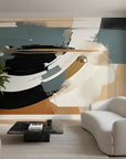 Charred Horizon bold black tan abstract in a warm and inviting living room