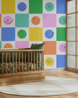 Bright and joyful wall covering with a block design