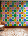 Brightly colored checkerboard wall covering