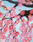 Japanese-inspired Cherry Blossoms wallpaper with pink blooms on dark branches against soft blue sky