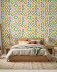 Chromatic Echoes retro colorful geometric wallpaper adding character to a cozy bedroom