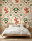 Citrus Roar leopard and lemon wallpaper adding character to a cozy bedroom