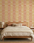 Clay & Ochre earthy geometric peel and stick wallpaper adding character to a cozy bedroom