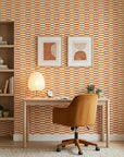 Clay & Ochre earthy geometric peel and stick wallpaper as a feature wall in a bright home office
