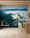 Cloud-covered mountain landscape with peaceful ethereal mood peel and stick