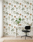 Coastal Echoes wave pattern wallpaper as a feature wall in a bright home office