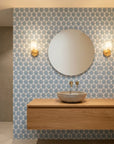 Cobalt Bloom serene blue floral wallpaper creating ambiance in a serene bathroom