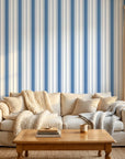 Smooth blue and white vertical striped peel and stick wallpaper - Cobalt Stripe