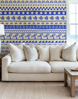 Boho-style blue and cream hand-drawn striped removable wallpaper