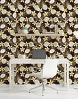 Coco Bloom tropical fruit floral wallpaper as a feature wall in a bright home office