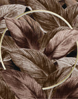 Vintage botanical Copper & Dark wallpaper with sepia-toned tropical leaves and gold metallic accent frame