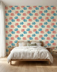 Coral Cove playful coral and blue wallpaper adding character to a cozy bedroom