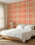 Coral Echoes geometric tile wallpaper adding character to a cozy bedroom