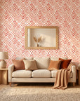 Textured coral geometric fret peel and stick wallpaper - Coral Fret