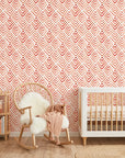 Coral Fret vibrant geometric peel and stick wallpaper adding character to a cozy bedroom