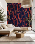 Navy blue tropical wallpaper with neon coral palm trees - Coral Sway