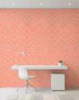 Coral Totem geometric icon wallpaper as a feature wall in a bright home office