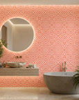Coral Totem geometric icon wallpaper creating ambiance in a serene bathroom